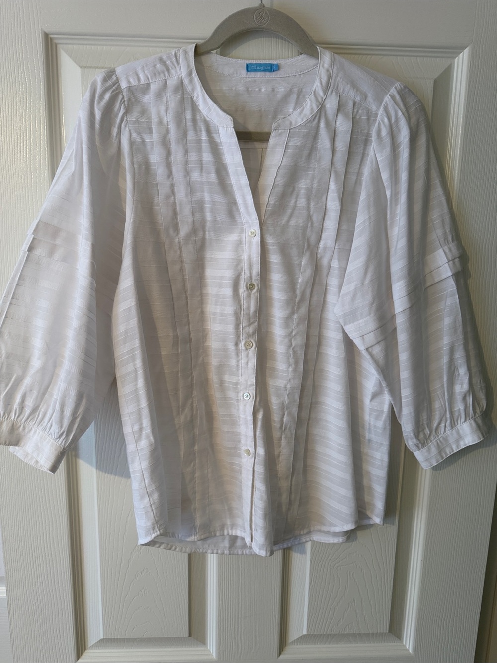 J. McLaughlin White Pintuck Cotton Button-Down Blouse